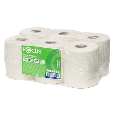 Туалетная бумага 1-слойная метраж 200 Focus Eco Jumbo T2 5050784 (х1/12) [упаковка]